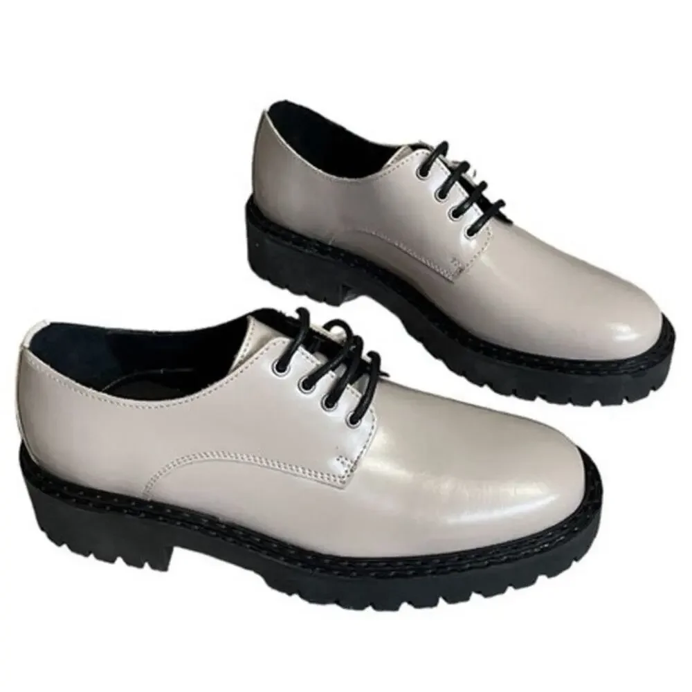 New Maeve Anthropologie Oxford Leather Sand Tan Lace Up Shoes Size 9 Size 39 - Picture 5 of 10